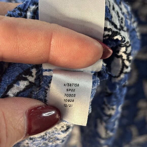 Floral Blue & White Long Sleeve Square Neck Top By Loft Size L - Picture 6 of 8